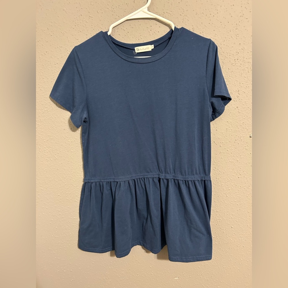 Casual Navy Peplum Short Sleeve Top